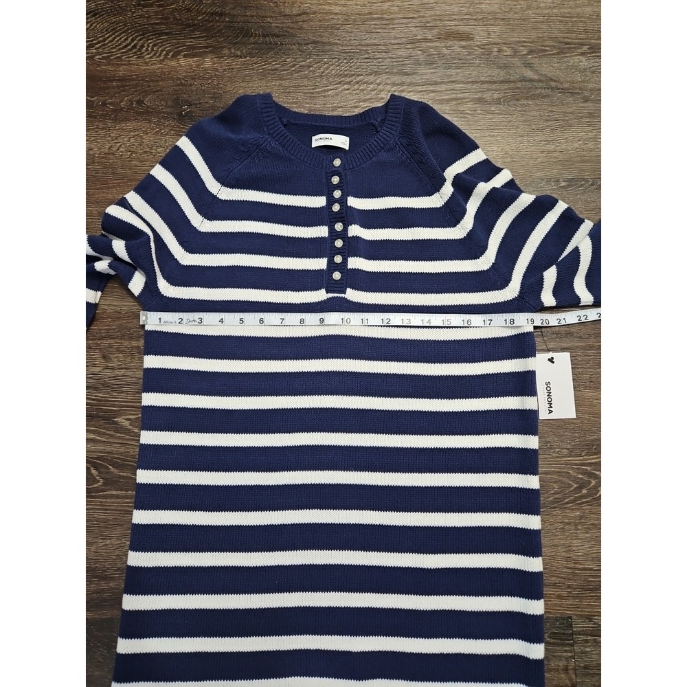 Sonoma Goods For Life Henley Sweater Dress In Navy White Stripe Size Small - Picture 6 of 10